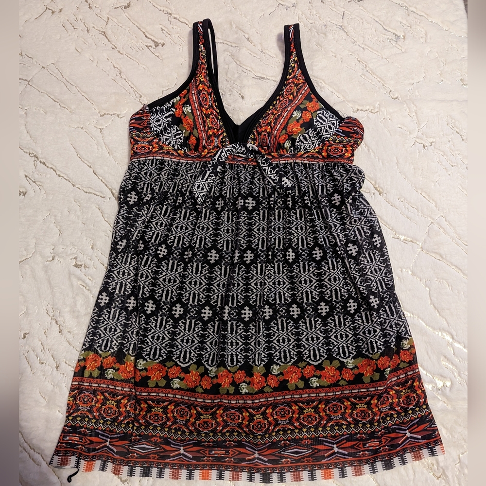 Floral One Piece Swim Suit Short With Skirt